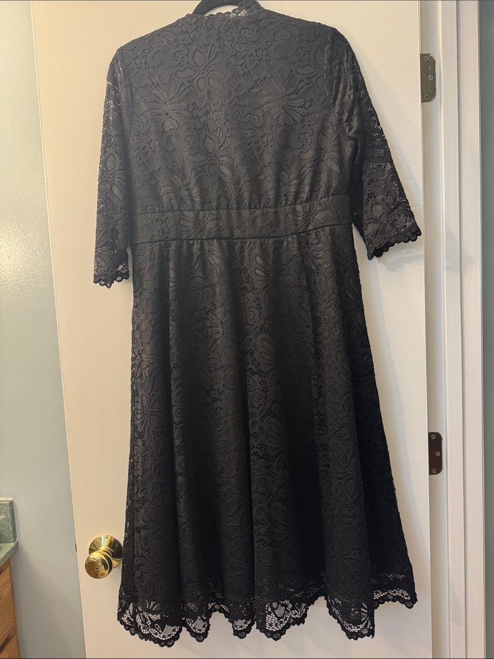 Kiyonna Black Lace Midi Dress with Three-Quarter Sleeves - Picture 3 of 7
